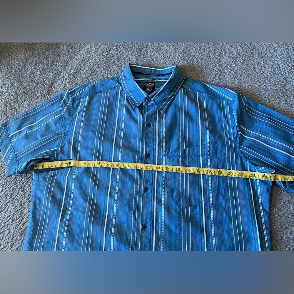 Kuhl Suncel Blue Striped Button Down Cotton Blend Shirt Mens Medium Short Sleeve - Picture 14 of 15
